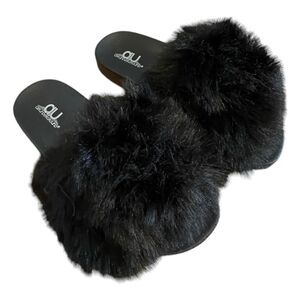 Air Underground Black Faux Fur Slide Slippers Flat Sandal Shoes 11